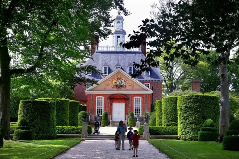 View from the garden of the governor's palace in Williamsburg, lively with visitors, Williamsburg,