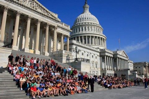 Tourists on Capitol stairs in Washington D.C, Washington D.C, USA
