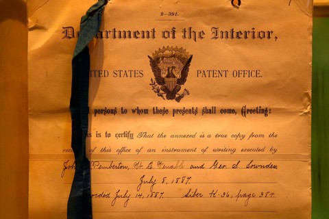 Patent document for Coca-Cola on display in the museum, historical significance, Atlanta, Georgia,