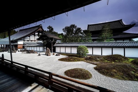 Tofuku-ji Temple Zen Garden with neat gravel patterns