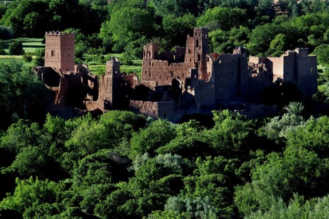 Lush green valley of roses with an impressive kasbah in El Kelâa m'Gouna, El Kelâa m'Gouna, Morocco