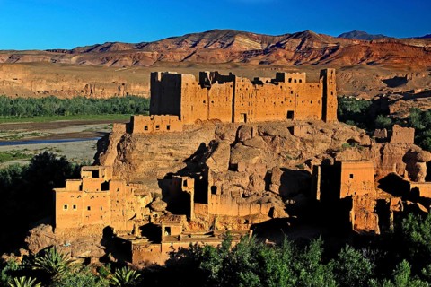 Historic kasbah in the Valley of Roses surrounded by impressive scenery, El Kelâa m'Gouna, Morocco