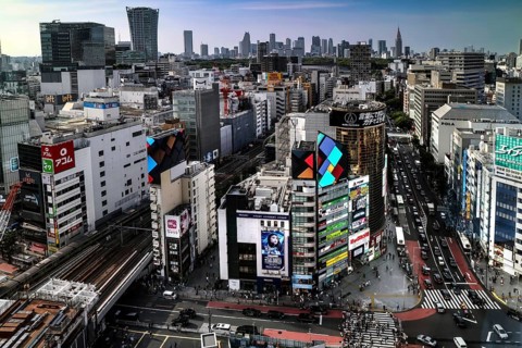 View from Shibuya Scramble Square Tower with view over Tokyo by day, Tokyo, Shibuya, Japan