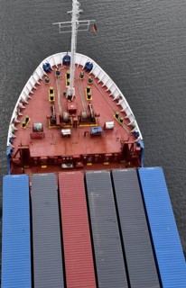 Aerial view, drone view of a container ship in the Kiel Canal, NOK, Kiel Canal, Kiel Canal,