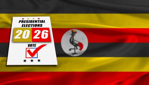 Uganda presidential elections with flag in the background. Uganda presidential vote 2026