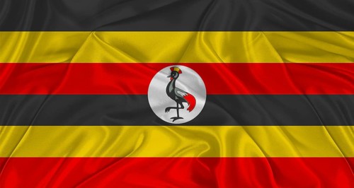 Ugandan flag with fabric texture. Realistic flag of Uganda waving, National flag