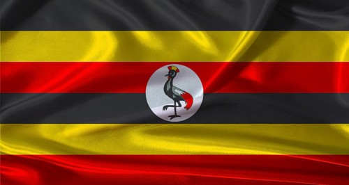 National flag of Uganda with cloth texture. Uganda flag with realistic texture background