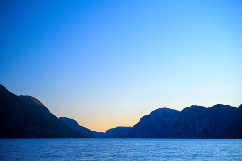 Mountain landscape at Lysefjord in soft morning light with clear sky, Lysefjord, Rogaland, Norway