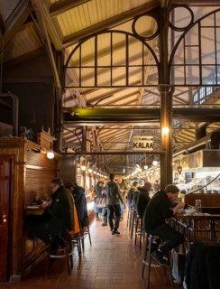 Market hall in Eerikinkatu with original roof construction, designed by architect Gustaf Nyström,