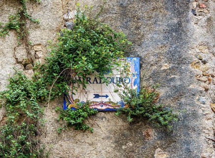 Sign on a wall, Miradouro, Portuguese name for a location, Cascai, Portugal