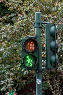 Traffic light and road signs on the asphalt, Sintra, Lisbon, Portugal
