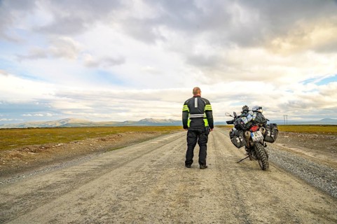 Falkvålen, Bruksvallarna, Jämtland, Sweden, rear view of a rider with a BMW G 650 GS Sertao enduro