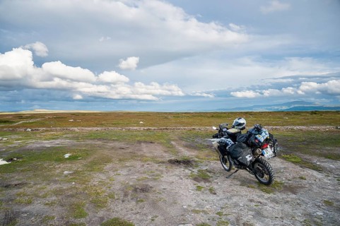 Falkvålen, Bruksvallarna, Jämtland, Sweden, BMW G 650 GS Sertao enduro motorcycle on a wide area