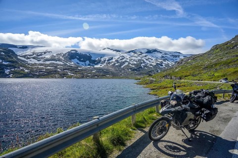 Geiranger, Møre og Romsdal Province, Norway, BMW G 650 GS Sertao Enduro motorcycle trip along a