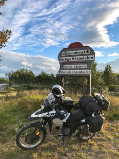 Funäsdalen, Jämtlands län, Sweden, BMW G 650 GS Sertao Enduro motorcycle is standing at a welcome