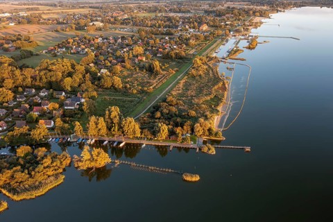 Lembruch, Lower Saxony, Germany, Dümmer See at the outflow of the river Lohne with banks, harbours,