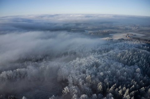 View over the Teutoburg Forest in winter near hoarfrost, Holland, Borgholzhausen, North