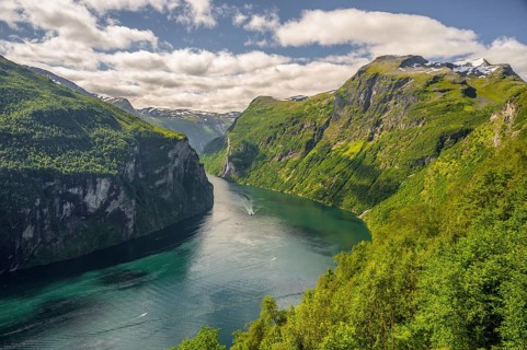 Geiranger, Møre og Romsdal Province, Norway, Majestic Geiranger Fjord with turquoise water and