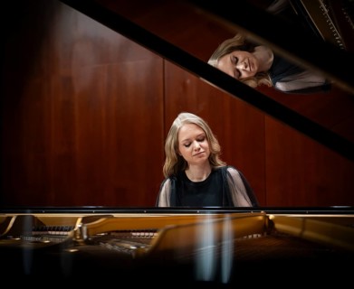 Young woman, pianist playing on a Steinway & Sons grand piano, Stuttgart, Baden-Württemberg