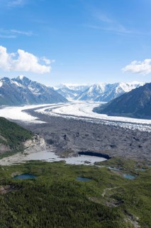 View of impressive mountain landscape with the Matanuska Glacier tongue, Lion's Head, Chugach
