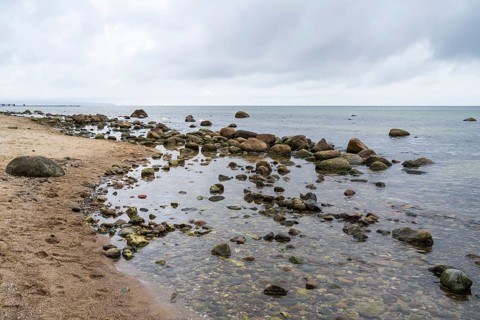 Boulders on the Baltic Sea Beach, Baltic resort Göhren, Rügen Island, Mecklenburg-Western