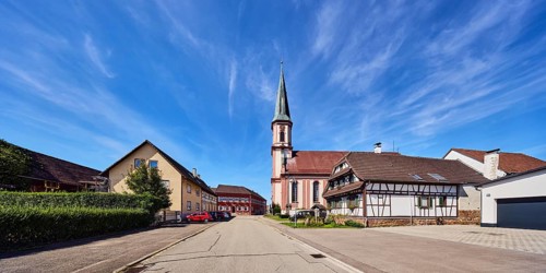 St. James church, church tower, Grafenhausen town hall, residential building, commercial building,