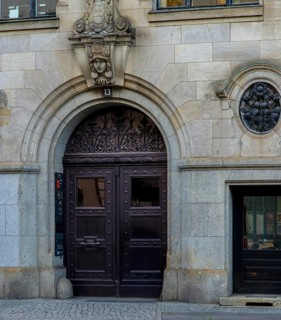 Historic house façade, The Borsighaus portal at Chausseestrasse 12, Berlin, Germany