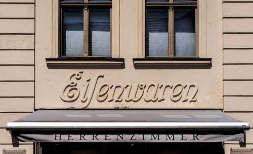 Detailed photo, retail and shops in the city center of Potsdam, Brandenburg, Germany