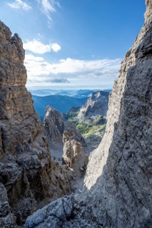 View of mountains from the Bocca degli Armi Bridge, Via Ferrata Bocciere Centrale, Brenta