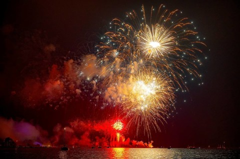 Colourful fireworks in the night sky above Dümmer See annual large fireworks with the name Der