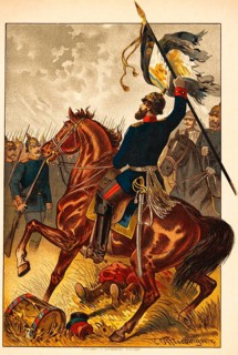 The hero of Weissenburg, battle of 1870, Franco-Prussian War, soldiers, horsemen, flag, drum,