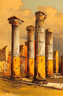Pompeii or Pompeii, house of colored column capitals, wide column head, Roman building style, color