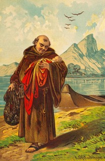 The Foundling of Belchen Lake, fairy tale, priest, monk, robe, sandals, baby, lake, boat, mountain
