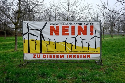 Poster against wind power, wind turbines, wind energy, near Kappelrodeck, Ortenau-Kreis,