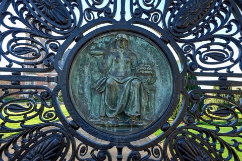 Detail of the Vredespaleis Gate, Peace Palace, The Hague, South Holland Province, Netherlands