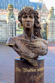 Bust of Bertha von Suttner (1843-1914), Austrian writer and pacifist in front of the Vredespaleis,
