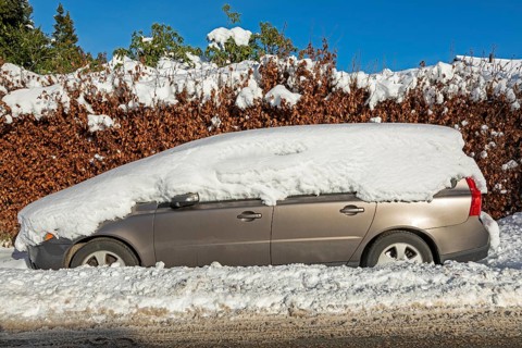 Snowy car, winter, snow, Sieversen, Samtgemeinde Rosengarten, Lower Saxony, Germany