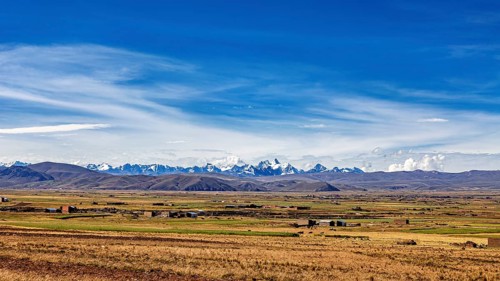 Wide landscape with mountains on the horizon and clear sky, The landscape of the Altiplano in the
