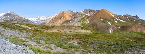 Colourful mountains, picturesque mountain scenery on Gulkana Glacier, Richardson Highway, Alaska