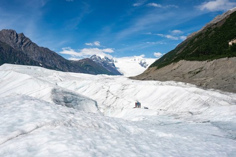 Root Glacier glacier and mountain peaks, Wrangell St. Elias National Park, Alaska, USA