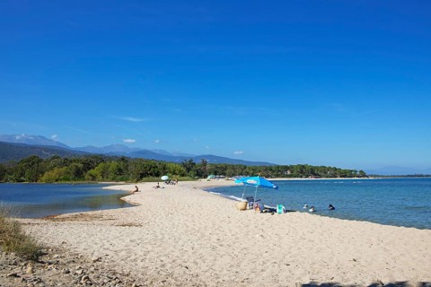 Mediterranean sandy beach in Solenzara, Corse-du-Sud Department, Sartène Arrondissement, Bavella
