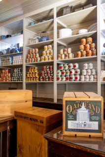 Interior view, historic restored Kennicott shopping store with historic goods display, retro food