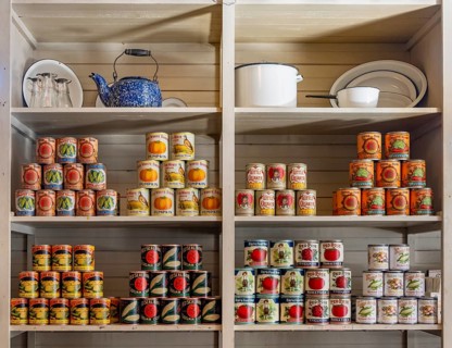 Interior view, historic restored Kennicott shopping store with historic goods display, retro food