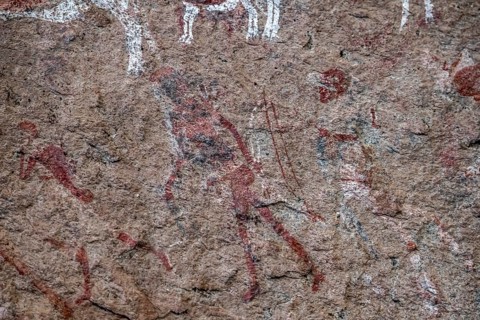 White Lady Rock Painting, White Lady Painting, Depiction of Hunters and Animals, Rock Paintings in