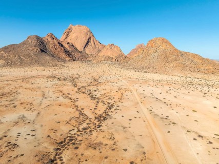 Aerial view, mountains in the desert, Spitzkoppe summit, Namib desert, Namibia
