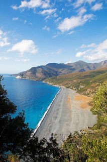 Black pebble beach Plage de Nonza or Plage Negro, Cap Corse, Haute-Corse Department, Corsica,