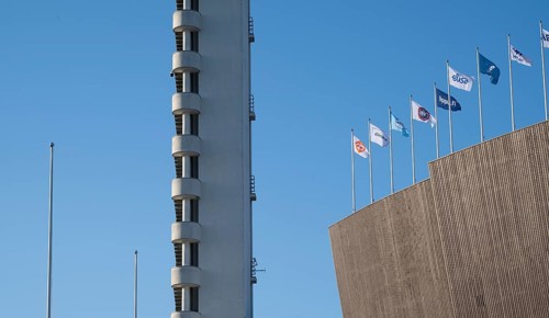 Tower with external staircase, Olympic Stadium, architects Yrjö Lindegren and Toivo Jäntti,