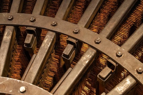Detail historical machine for making matches, Tändsticksmuseet match museum or match museum,