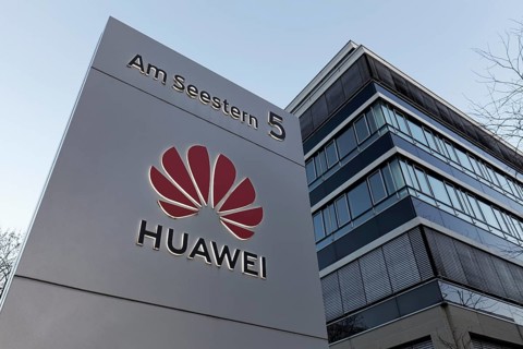Huawei Techologies Germany, logo at the Düsseldorf office, telecommunications equipment supplier,