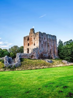 Ruins of Norham Castle and River Tweed, Norham, Northumberland, England, United Kingdom